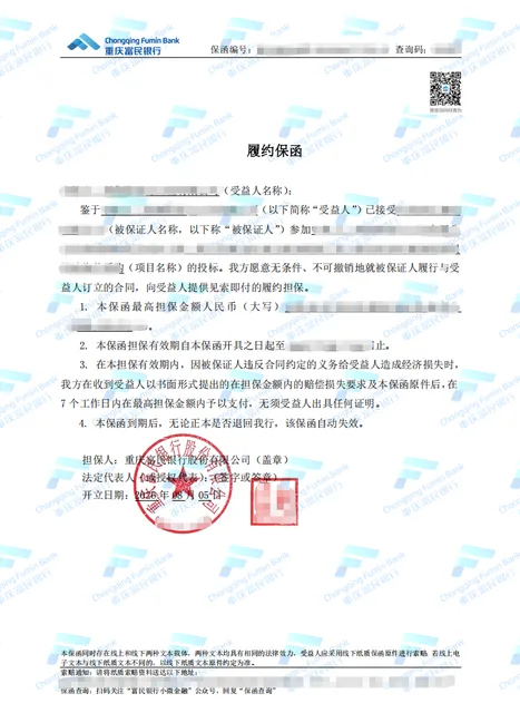 光伏设备及安装项目10万元履约保函案例保函图片